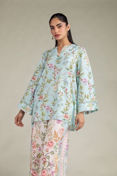 Printed | Cotton Viscose | Blue V-Neck Kurta | USD 35.00