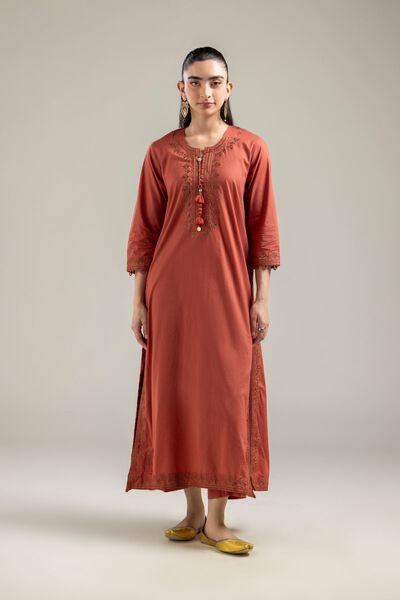 Embroidered |Cotton Dobby | Rust Cotton Pants | USD 25.00