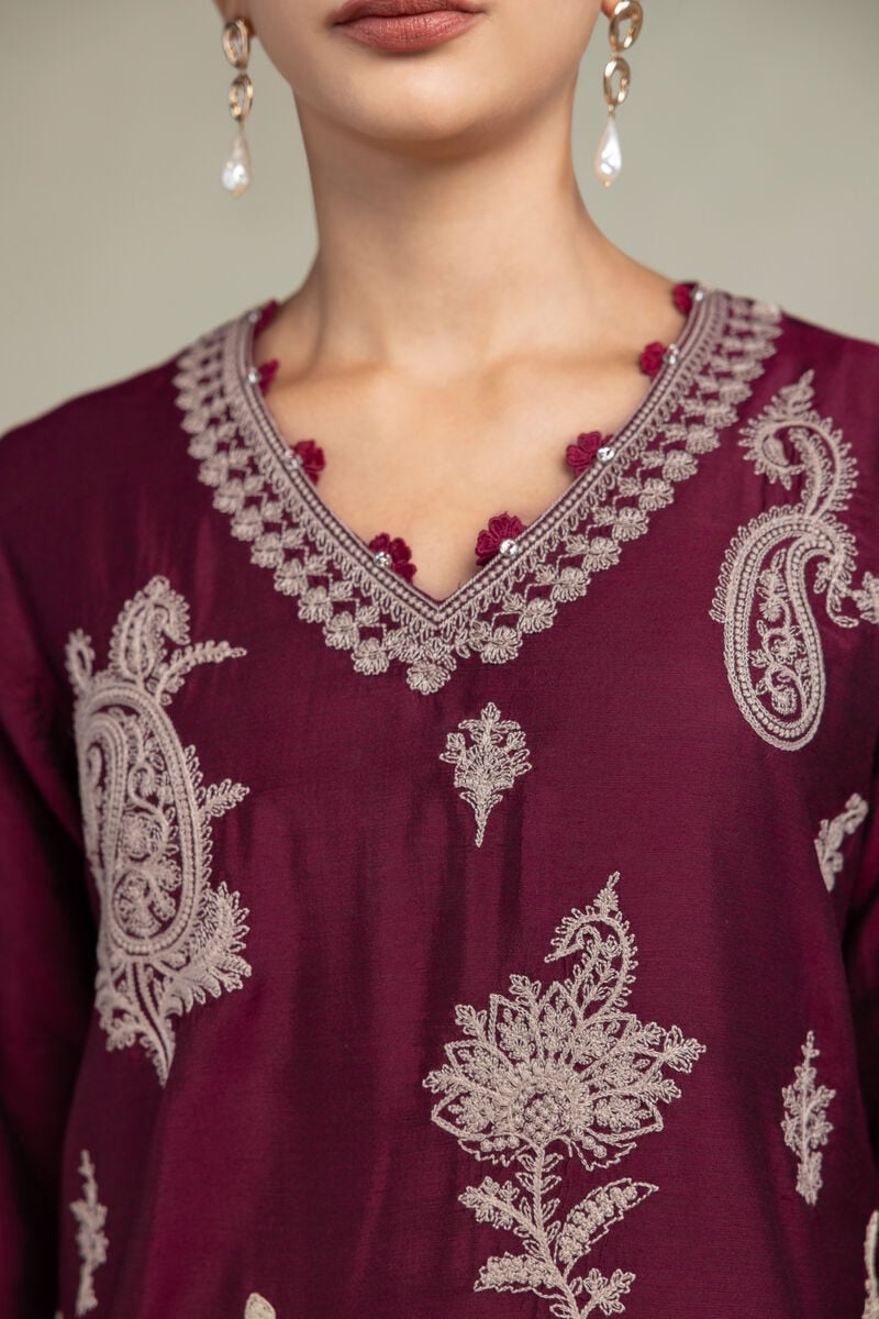 Raw Silk | Paisley V-Neck Kurta | USD 65.00