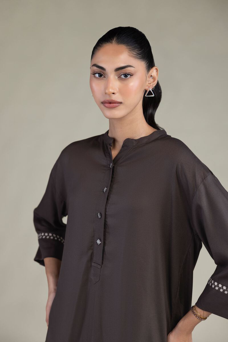Embroidered | Viscose Crepe | Brown Viscose Shirt | USD 35.00