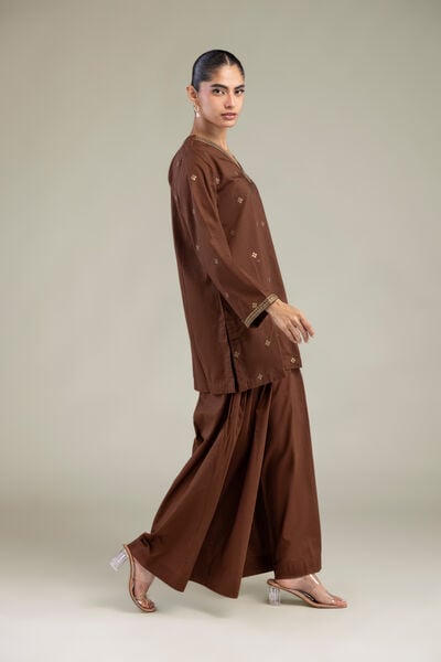 Embroidered | Cambric | Brown Solid Pants | USD 30.00