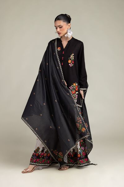 Embroidered | Polyester Silk | Black Floral Dupatta | USD 30.00