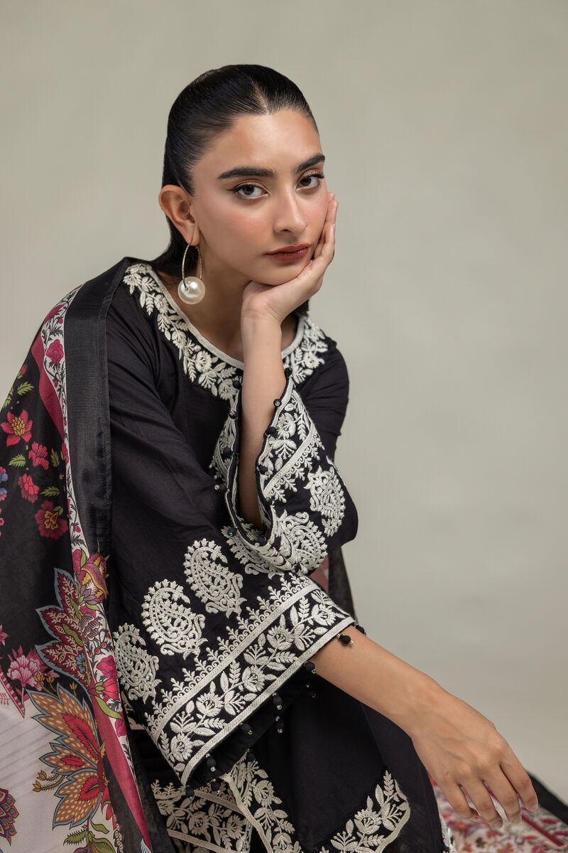 Embroidered  | Polyester Silk | Black Silk Dupatta | USD 35.00