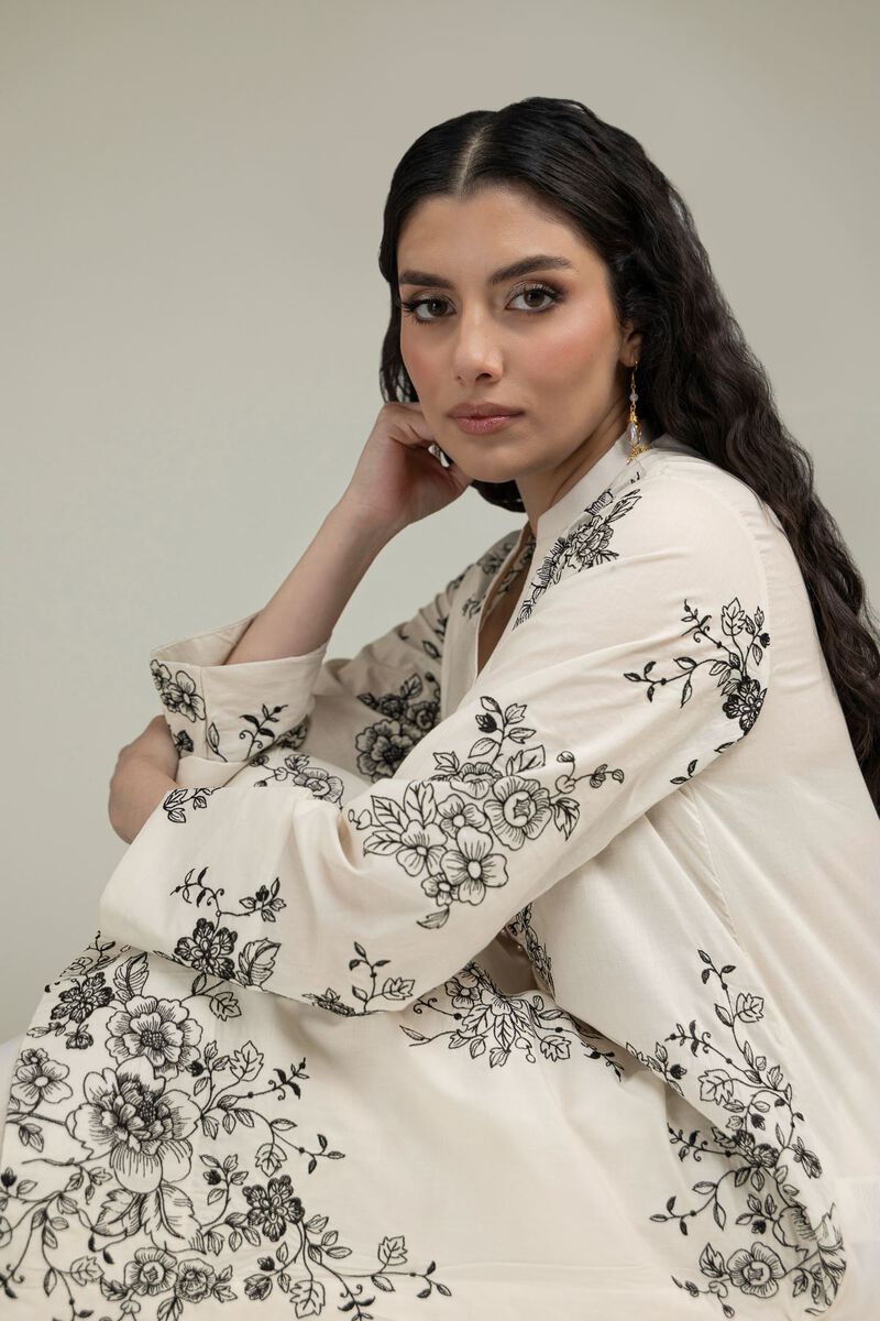 Embroidered | Cambric | Floral Longline Kurta | USD 40.00