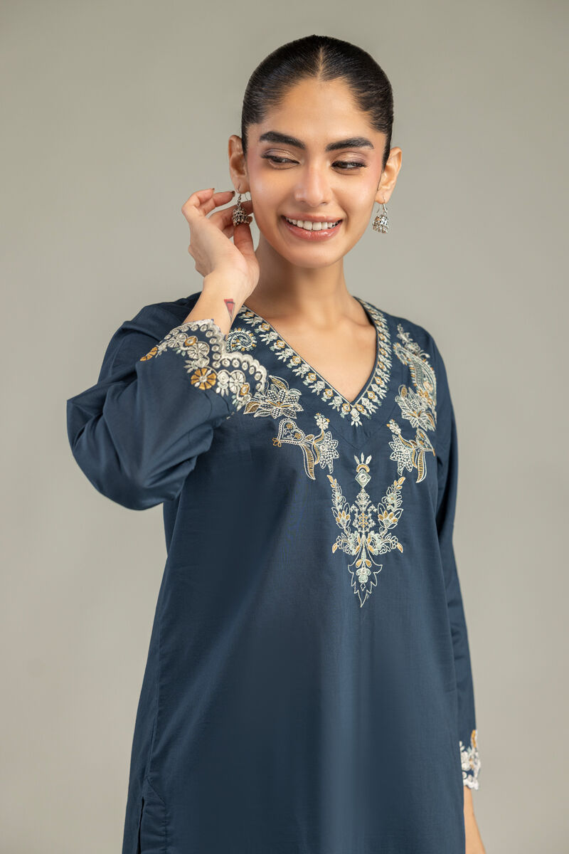 Embroidered | Cambric | Short Navy Kurta | USD 40.00