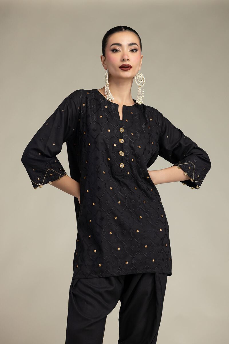 Embroidered | Raw Silk | Black Silk Kurta | USD 45.00