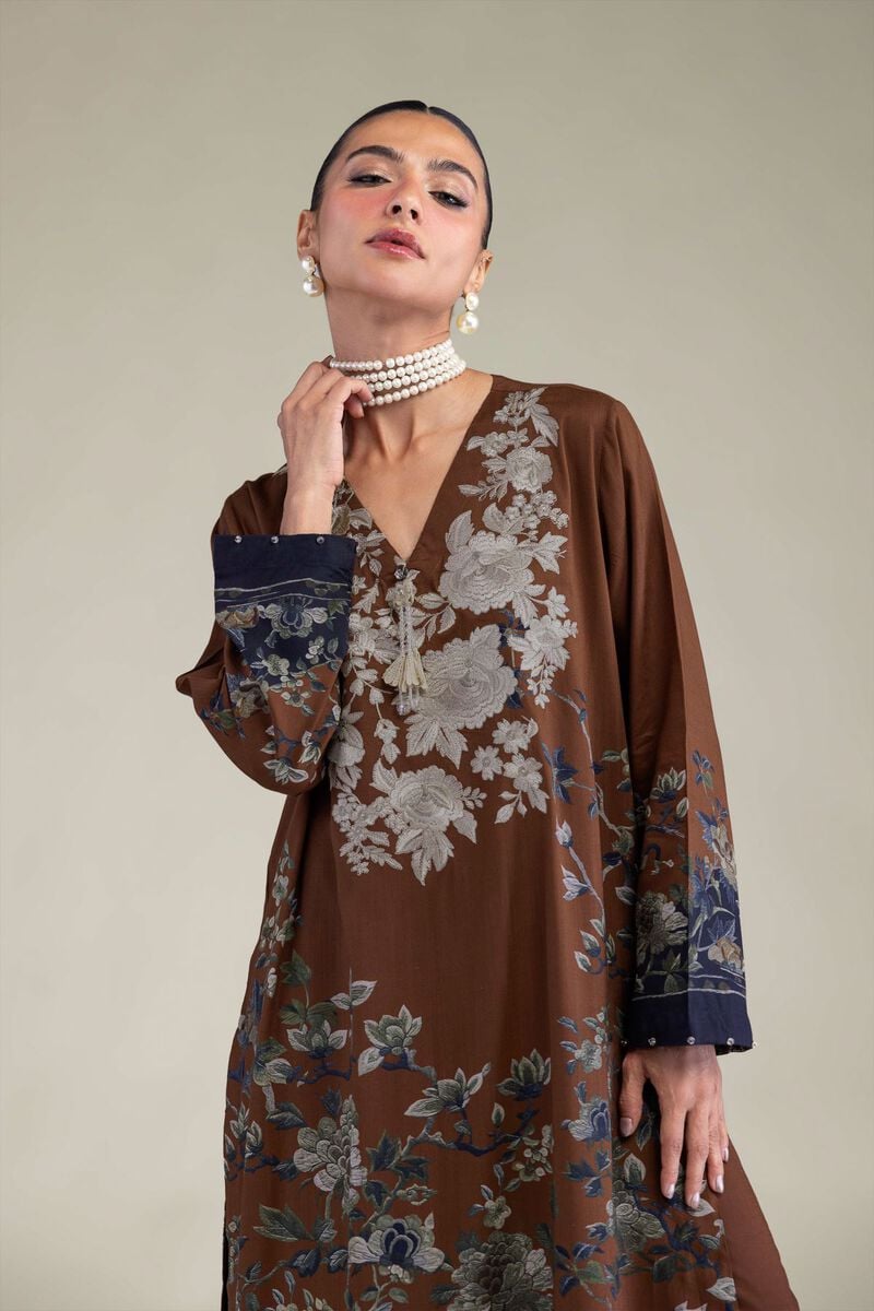 Embroidered | Raw Silk | Brown Silk Kurta | USD 55.00