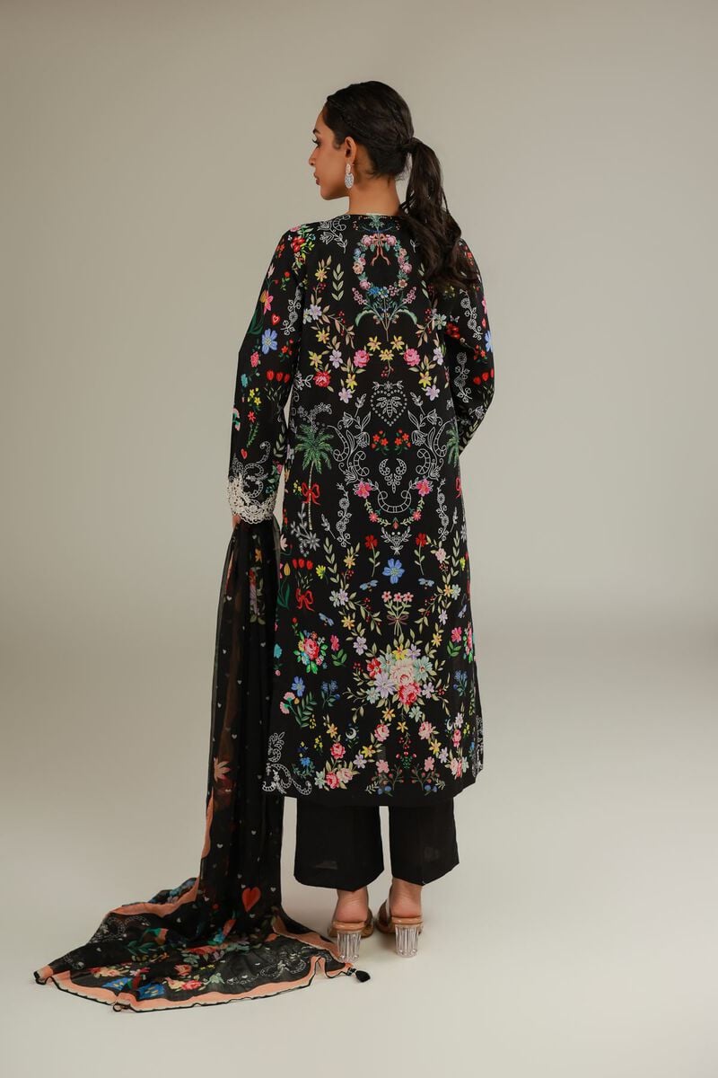 Embroidered | Cambric | Black Tailored 3-Piece | USD 75.00