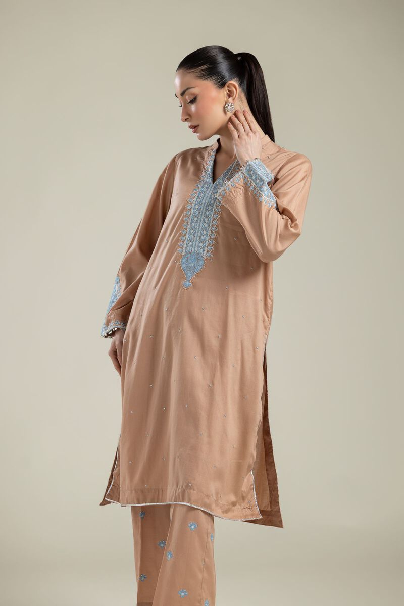Embroidered | Textured Weave | Embroidered V-Neck Kurta | USD 40.00