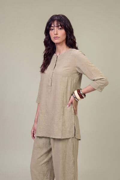 Dyed | Textured Georgette | Solid Beige Shirt | USD 40.00