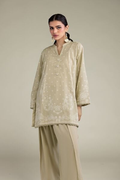 Printed | Cambric | Beige Band-Collar Kurta | USD 40.00