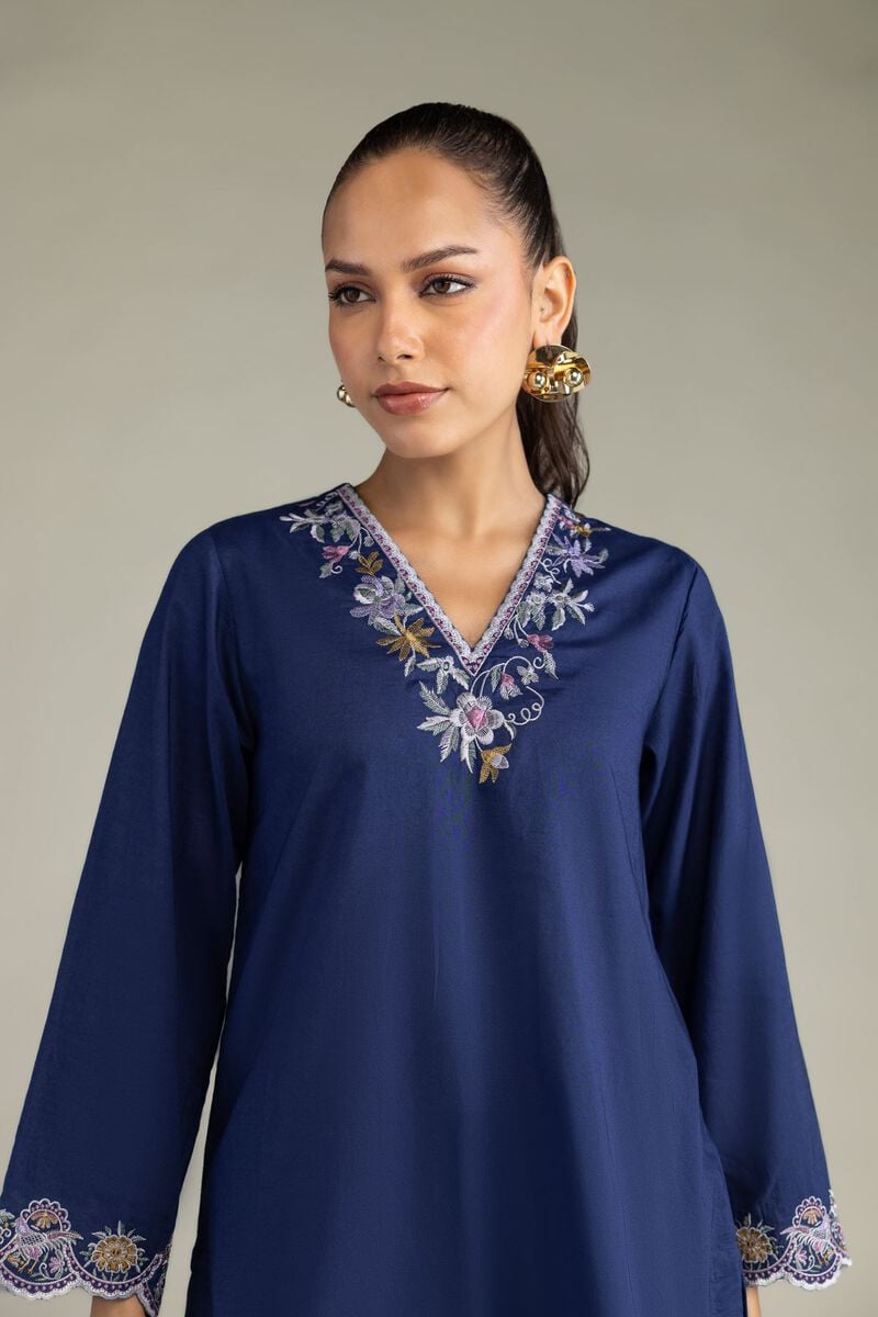 Embroidered | Cambric | Cambric Navy Kurta | USD 45.00