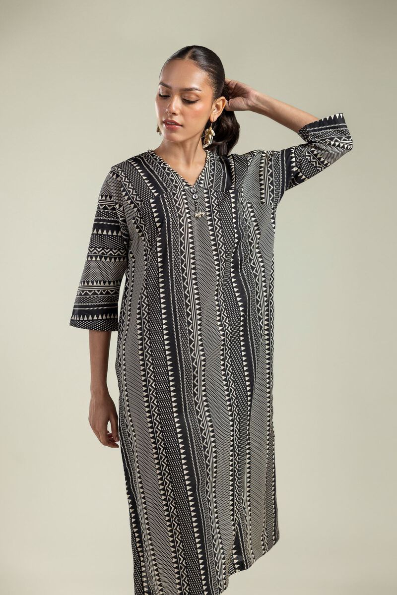 Printed | Cambric | Black V-Neck Kurta | USD 35.00