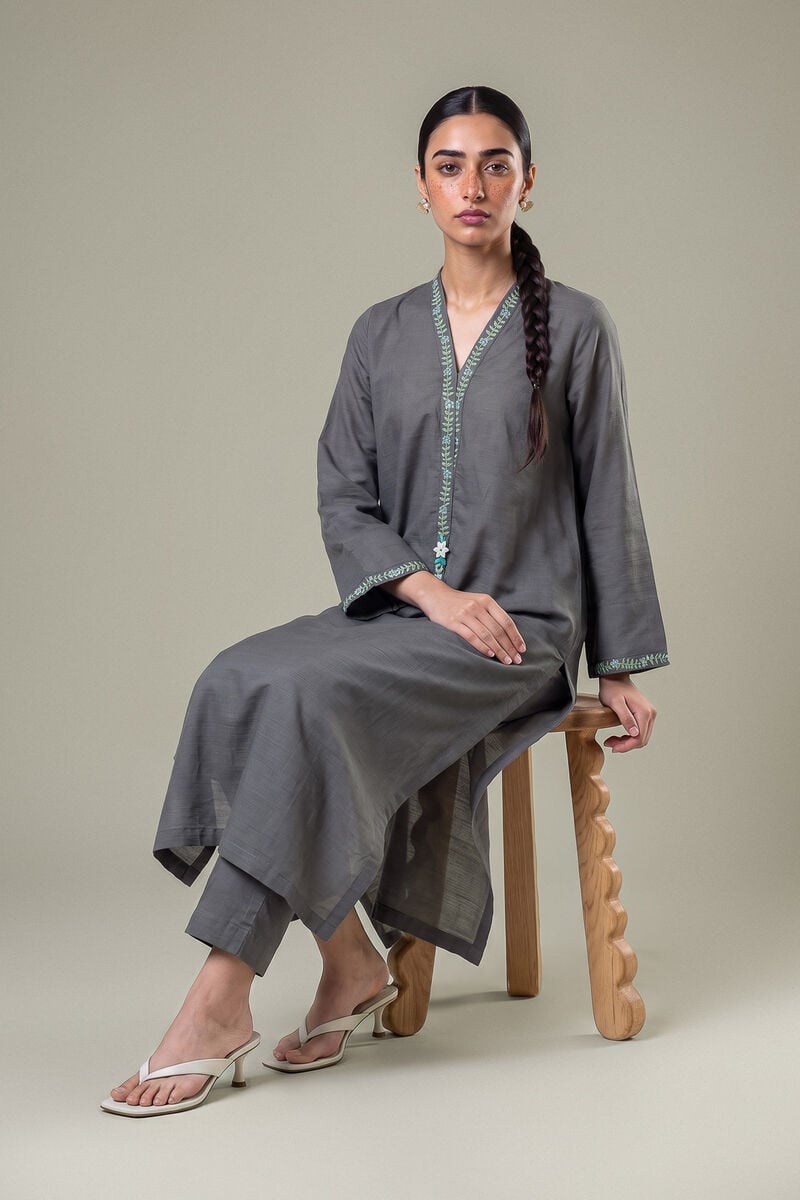 Embroidered | Light Khaddar | Longline V-Neck Kurta | USD 35.00