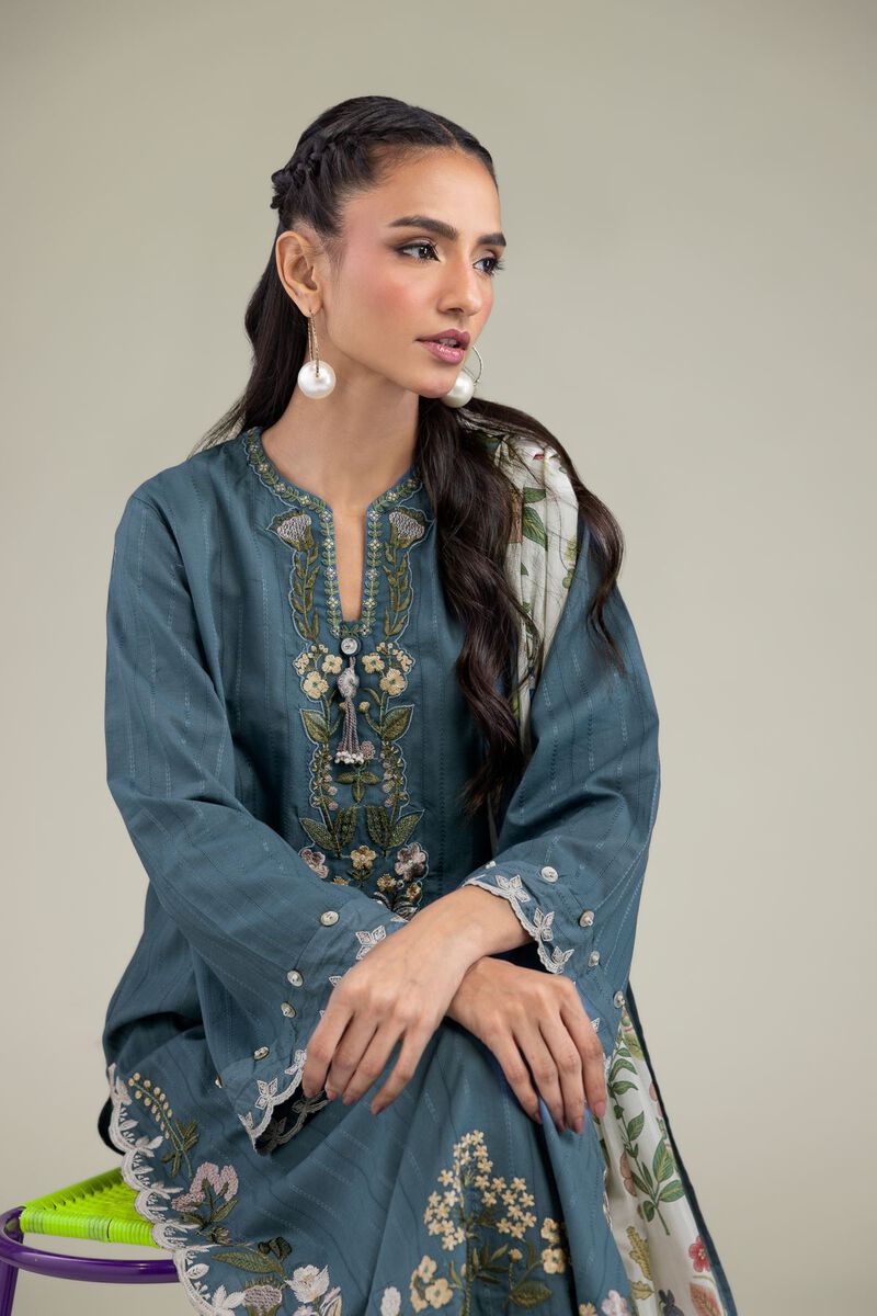 Embroidered | Textured Cotton | Floral Longline Kurta | USD 55.00