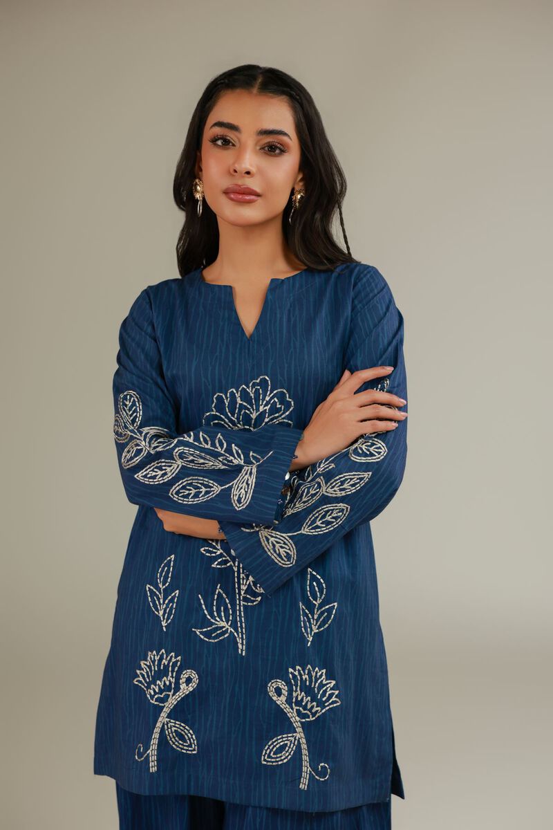 Embroidered | Cotton Dobby | Blue Cotton Kurta | USD 35.00