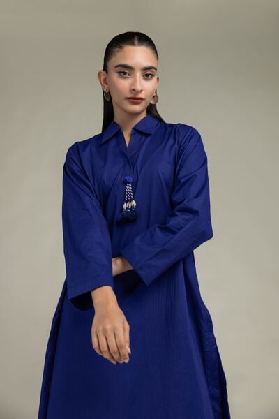 Dyed | Cotton Crinkle | Blue Longline Kurta | USD 35.00