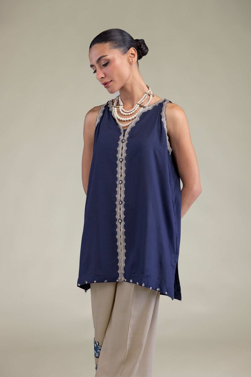 Embroidered | Raw Silk | Sleeveless V-Neck Kurta | USD 40.00