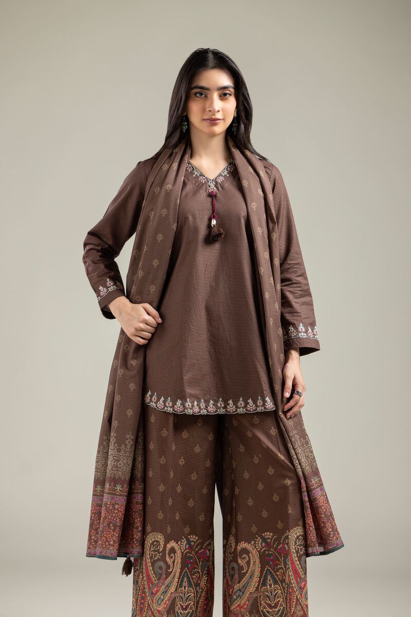 Embroidered | Mesuri | Brown V-Neck Kurta | USD 35.00