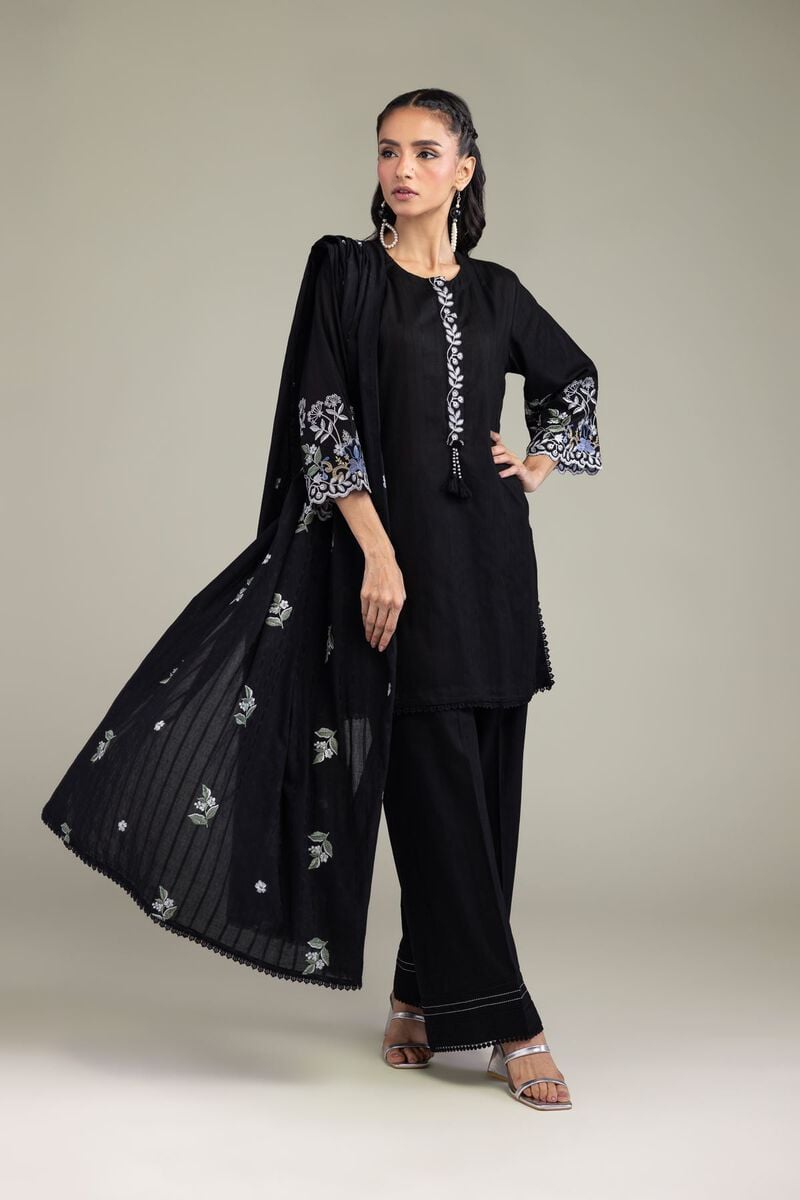 Embroidered | Textured Cotton | Black Cotton Dupatta | USD 35.00