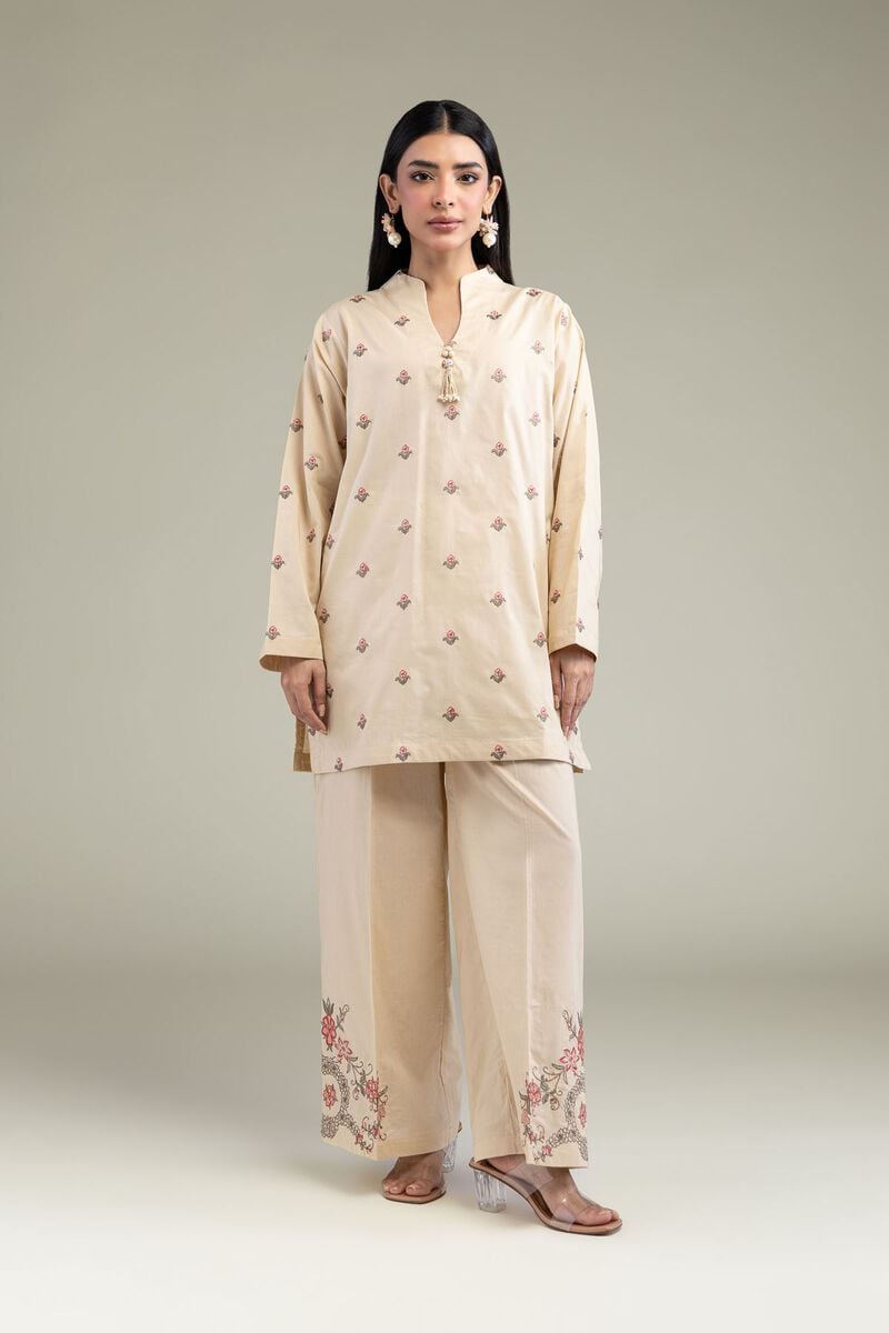 Embroidered | Cambric | Floral Beige Pants | USD 30.00