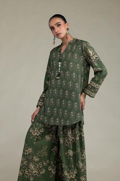 Printed | Cambric | Short Green Kurta | USD 35.00