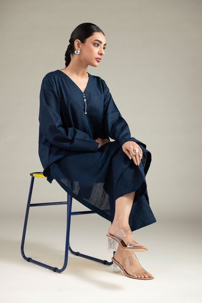 Dyed | Textured Cotton | V-Neck Longline Kurta | USD 30.00