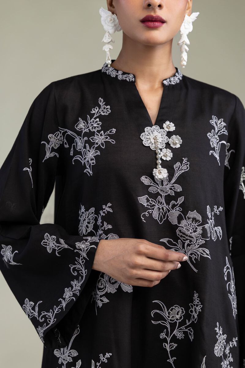 Embroidered | Raw Silk | Black Silk Kurta | USD 60.00