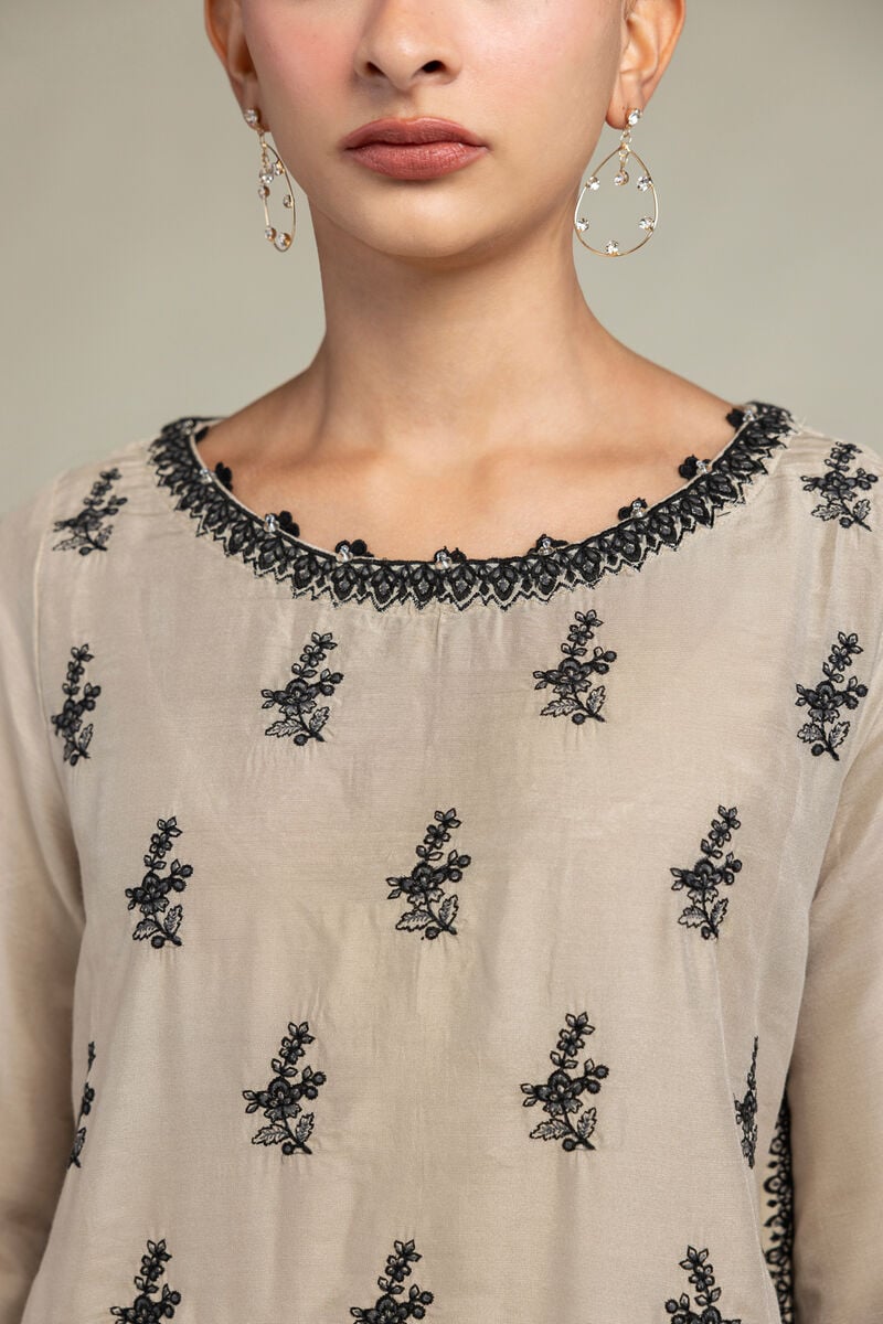 Raw Silk | Floral Beige Kurta | USD 70.00