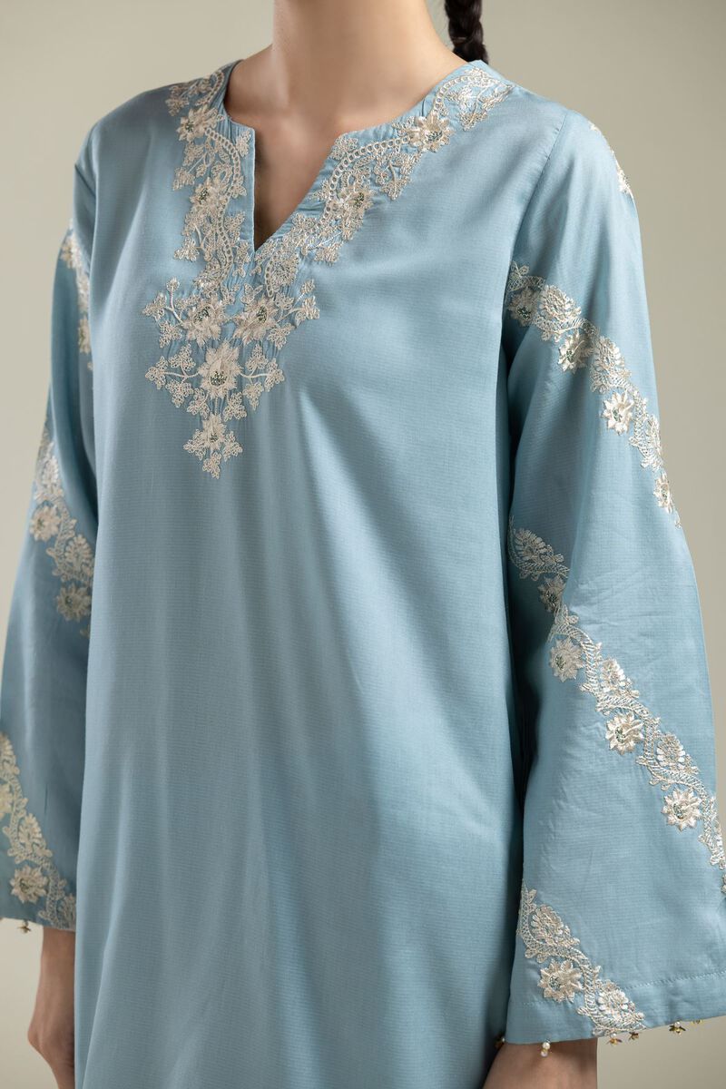 Embroidered | Textured Weave | V-Neck Short Kurta | USD 40.00