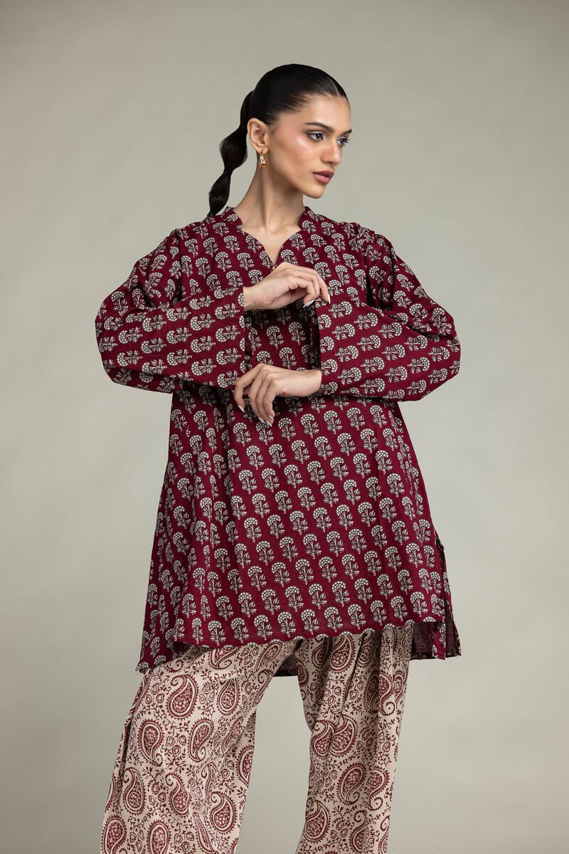 Printed | Cambric | Maroon Cambric Kurta | USD 40.00