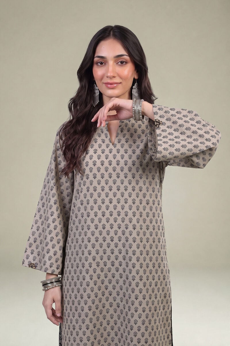Printed | Light Khaddar | Longline V-Neck Kurta | USD 35.00