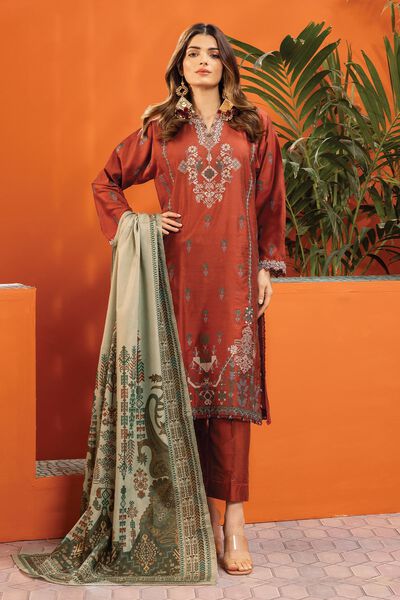 Dull Raw Silk | Embroidered | Tailored 3 Piece | USD 80.00
