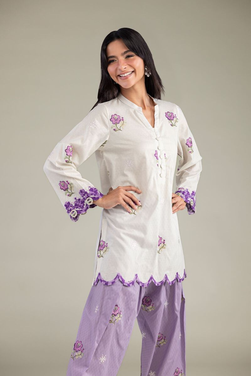 Embroidered | Cotton Dobby | Floral V-Neck Kurta | USD 45.00