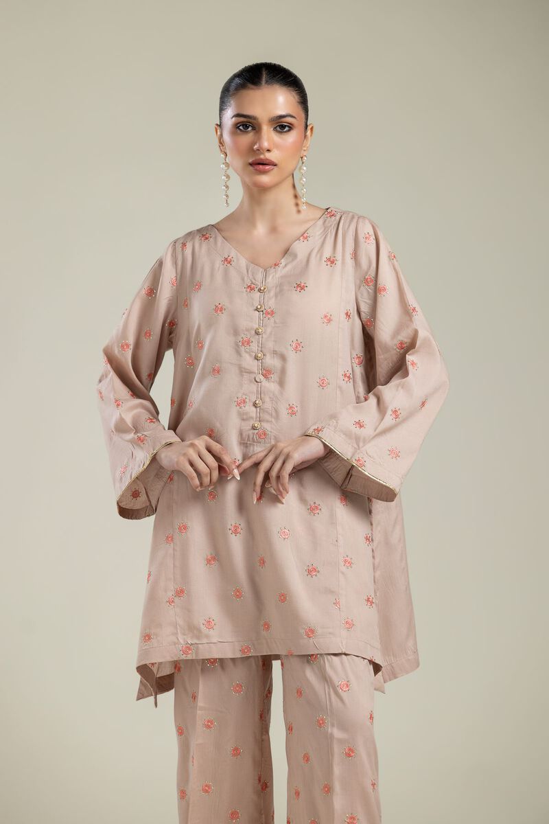Embroidered | Textured Weave | Floral V-Neck Kurta | USD 40.00