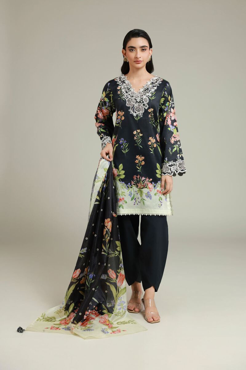 Printed | Satin | Tailored 3 Piece | USD 75.00