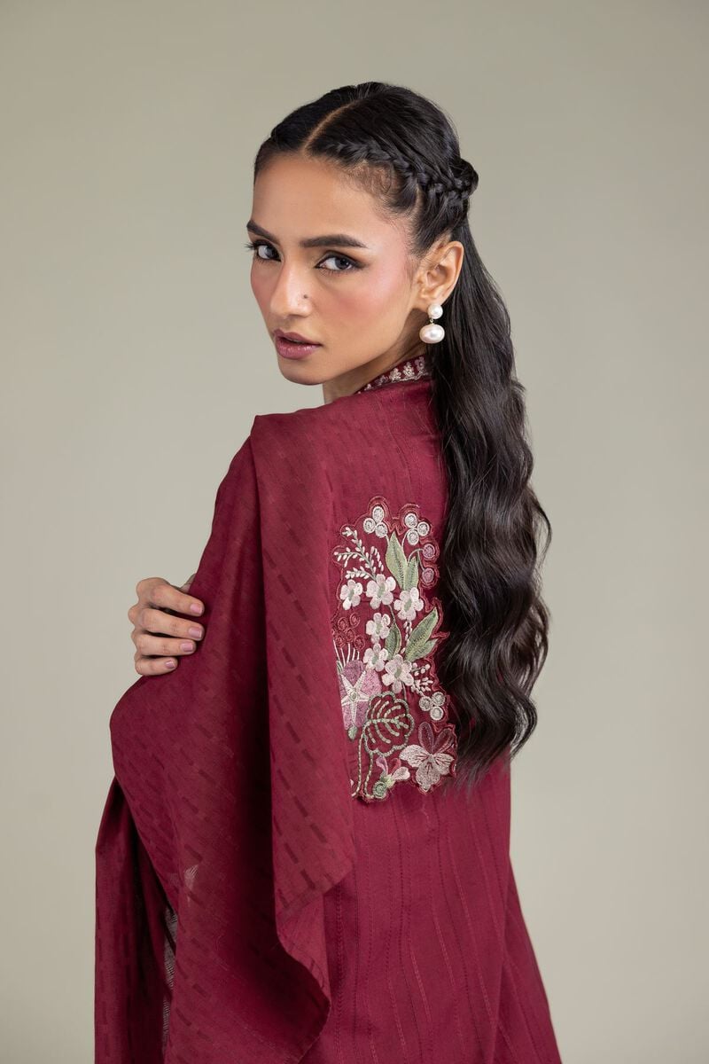 Embroidered | Textured Cotton | Floral Maroon Dupatta | USD 35.00
