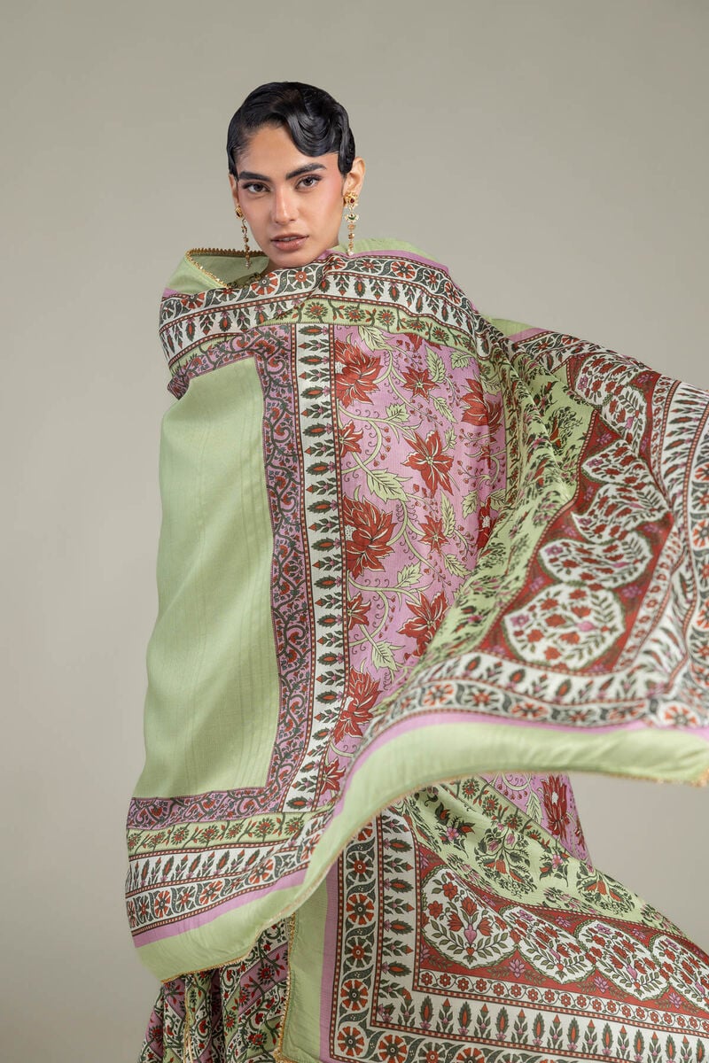 Embroidered | Polyester Silk | Green Silk Dupatta | USD 35.00