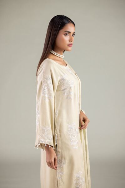 Embroidered | Raw Silk | Floral Round-Neck Kurta | USD 55.00