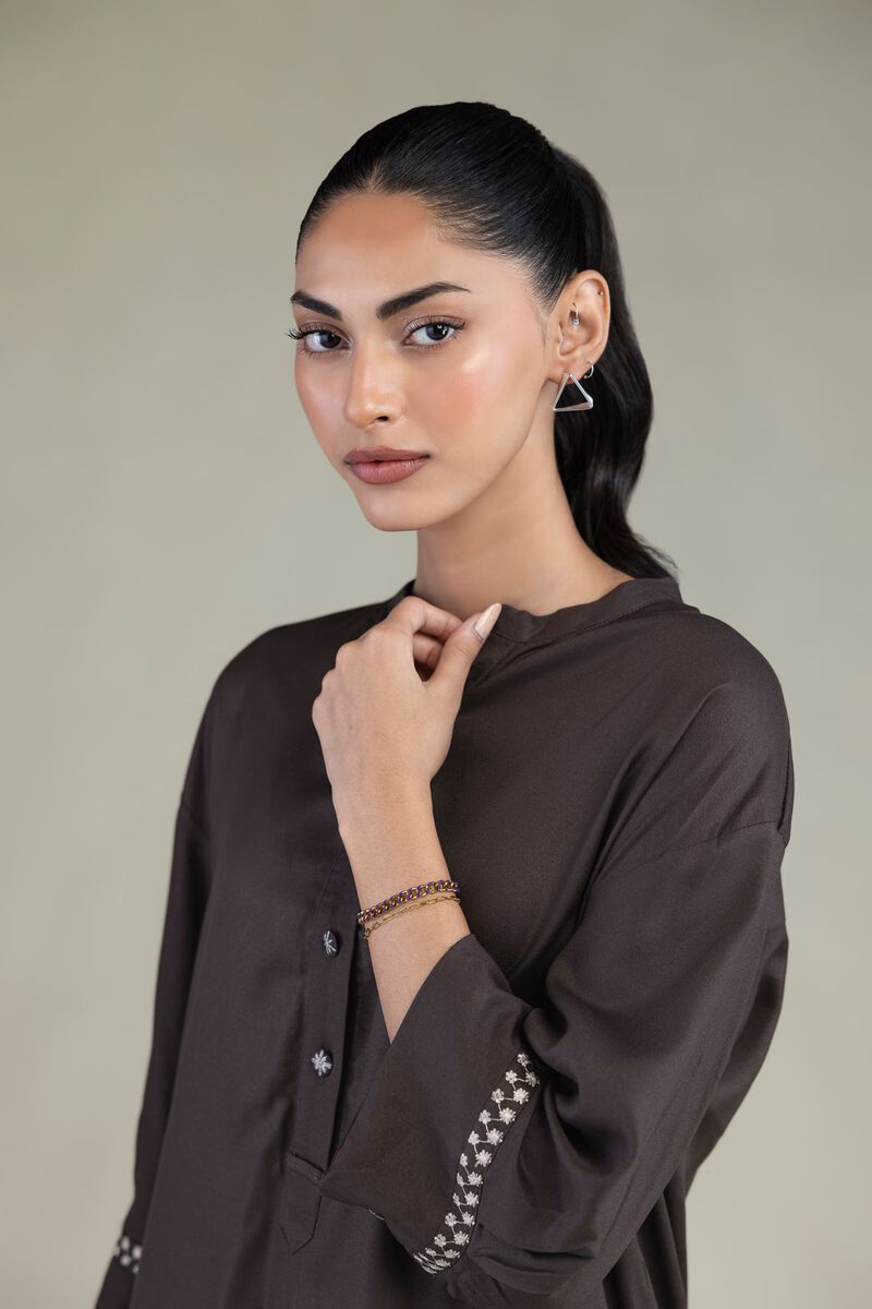 Embroidered | Viscose Crepe | Brown Viscose Shirt | USD 35.00