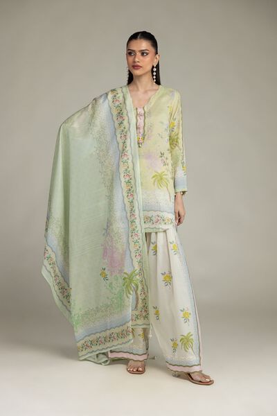 Embroidered | Polyester Silk | Floral Mint Dupatta | USD 30.00
