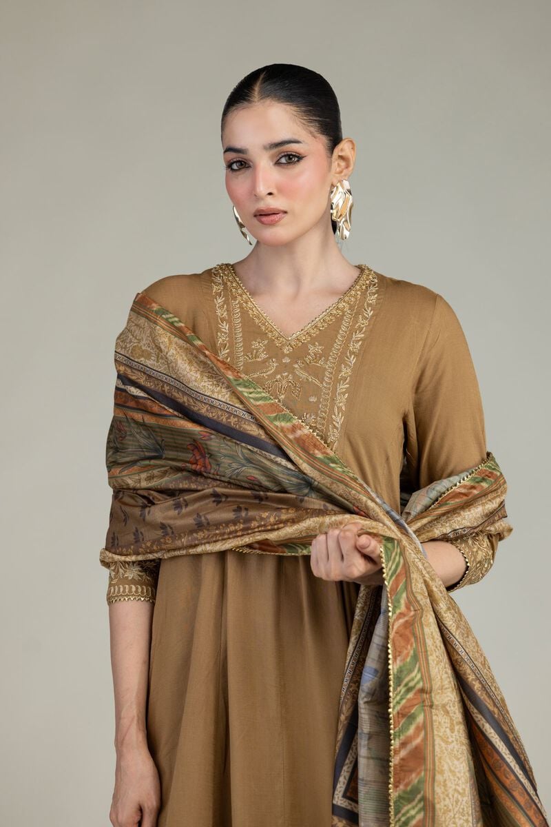 Printed | Polyester Silk | Floral Brown Dupatta | USD 30.00