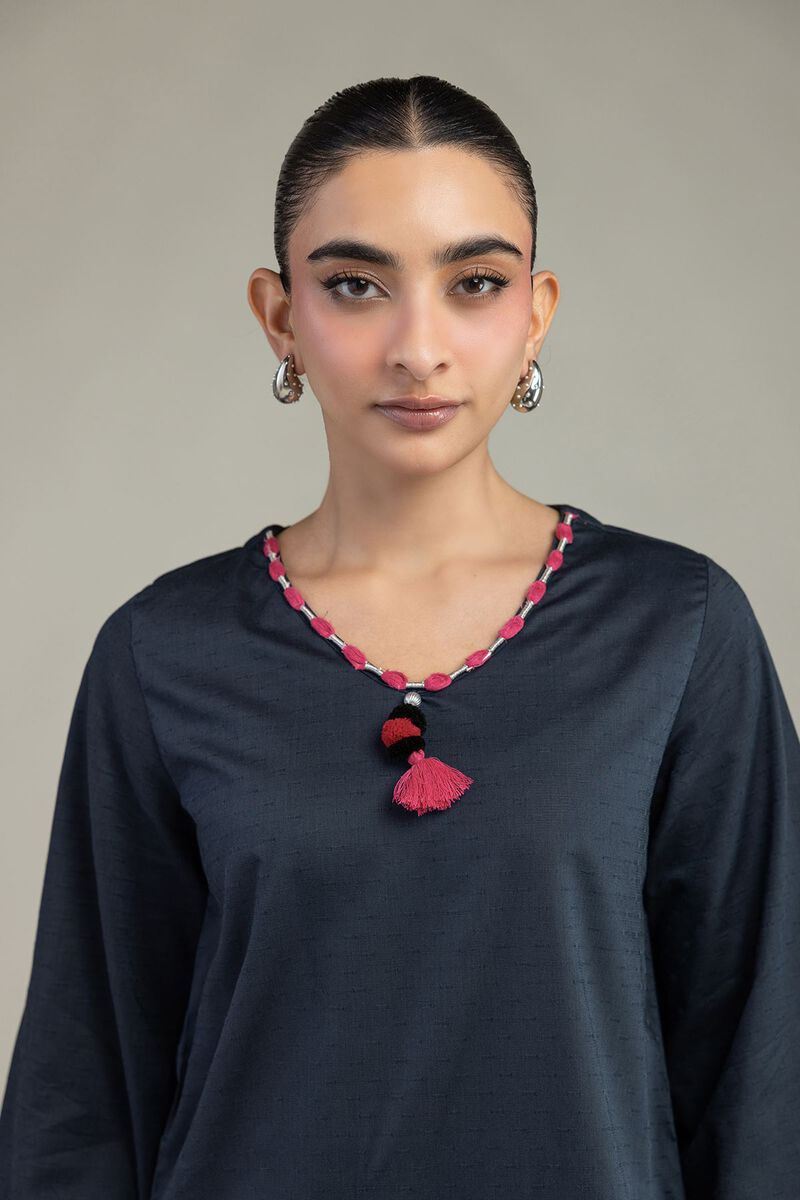 Embroidered | Textured Cotton Viscose | V-Neck Cotton Kurta | USD 35.00