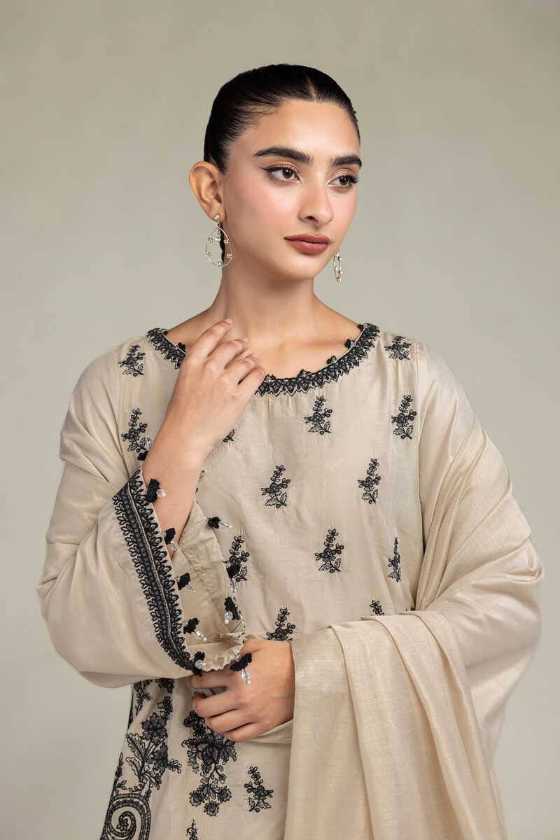 Cotton Net | Floral Beige Dupatta | USD 30.00