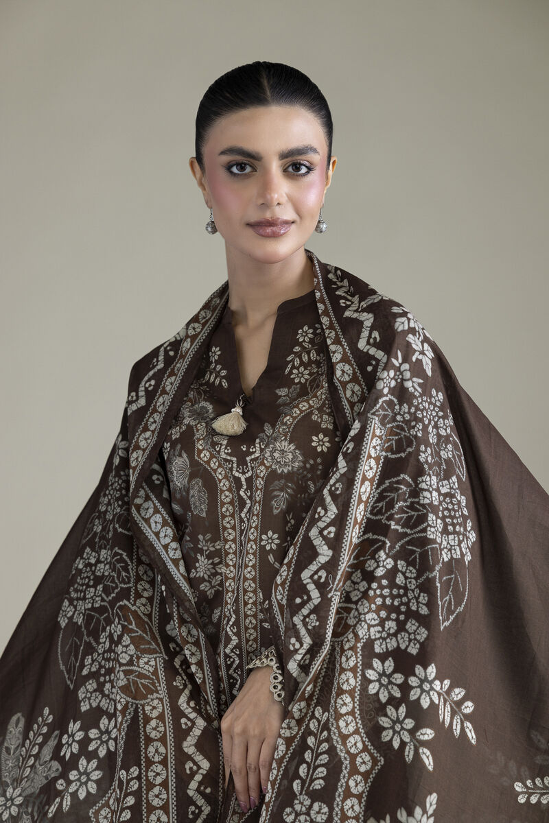 Embroidered | Cambric | Brown Tailored 3-Piece | USD 70.00