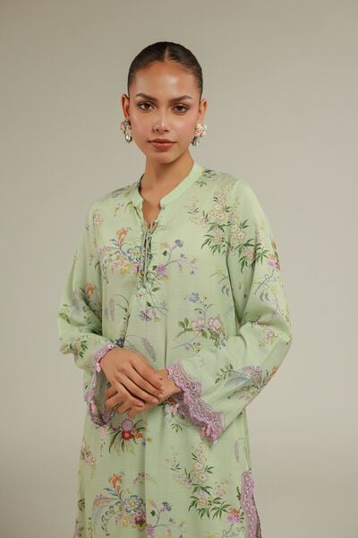 Embroidered | Raw Silk | Floral Longline Kurta | USD 60.00