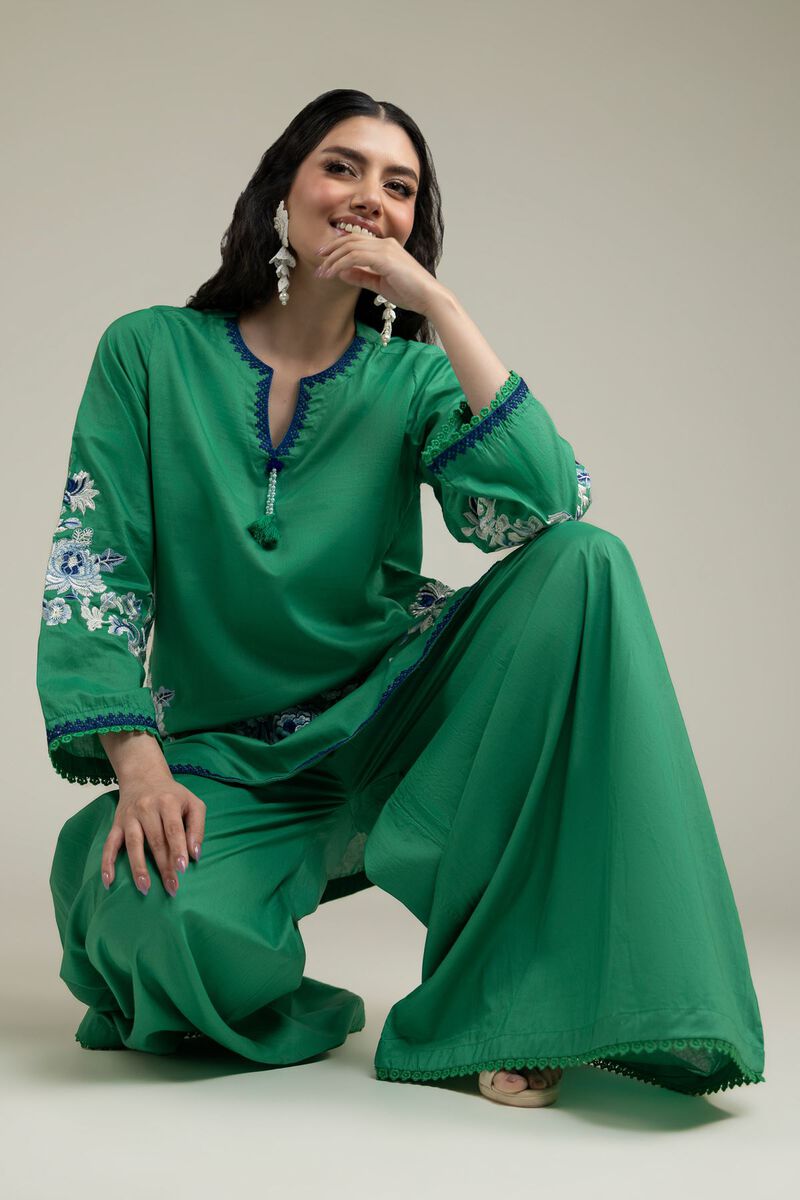 Embroidered | Cambric | Green Cambric Kurta | USD 40.00