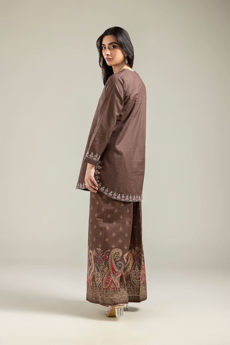 Embroidered | Mesuri | Brown V-Neck Kurta | USD 35.00