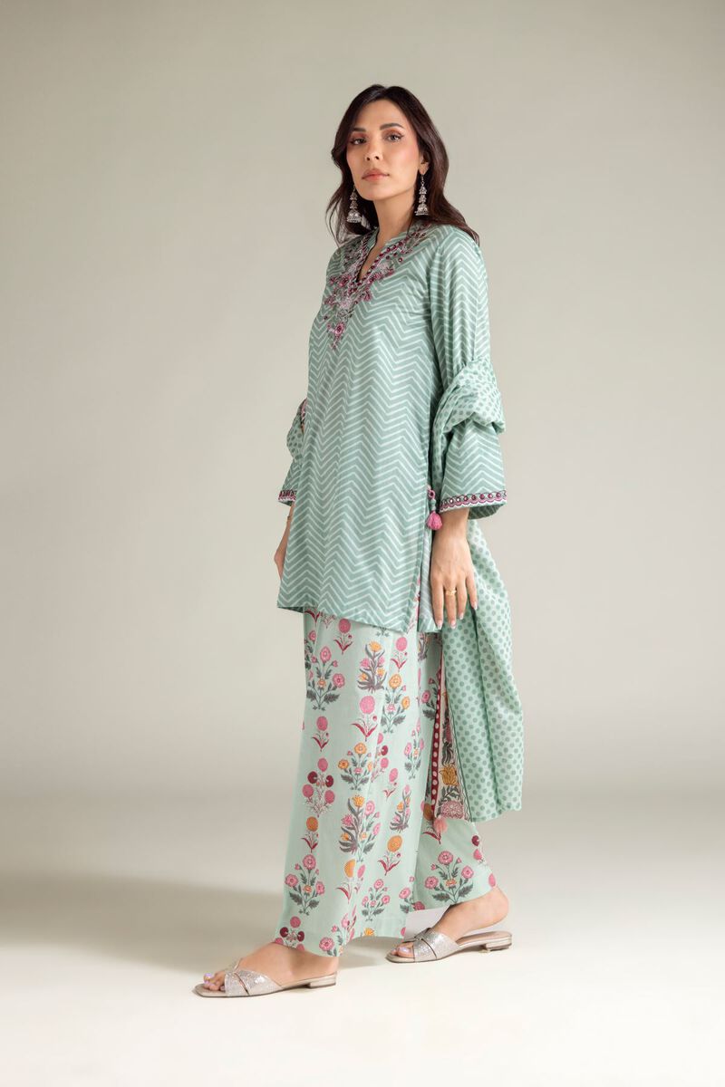 Embroidered | Textured Lawn | Floral Mint Dupatta | USD 25.00