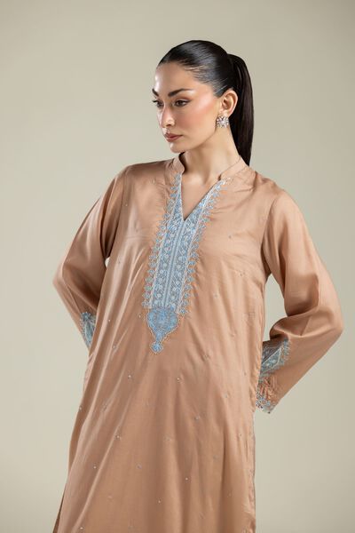 Embroidered | Textured Weave | Embroidered V-Neck Kurta | USD 40.00